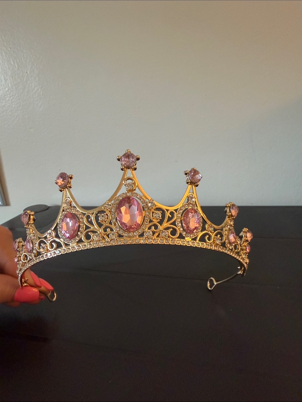 Gold Tiara with Pink Gem Accents